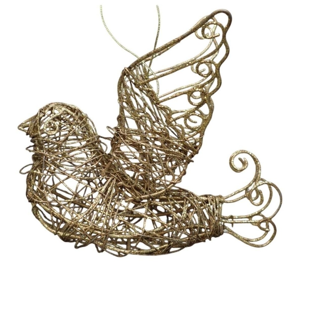 Gold Glitter Wire Bird Ornament Christmas Tree Decor 6 Inch Sparkly Bird Figure
